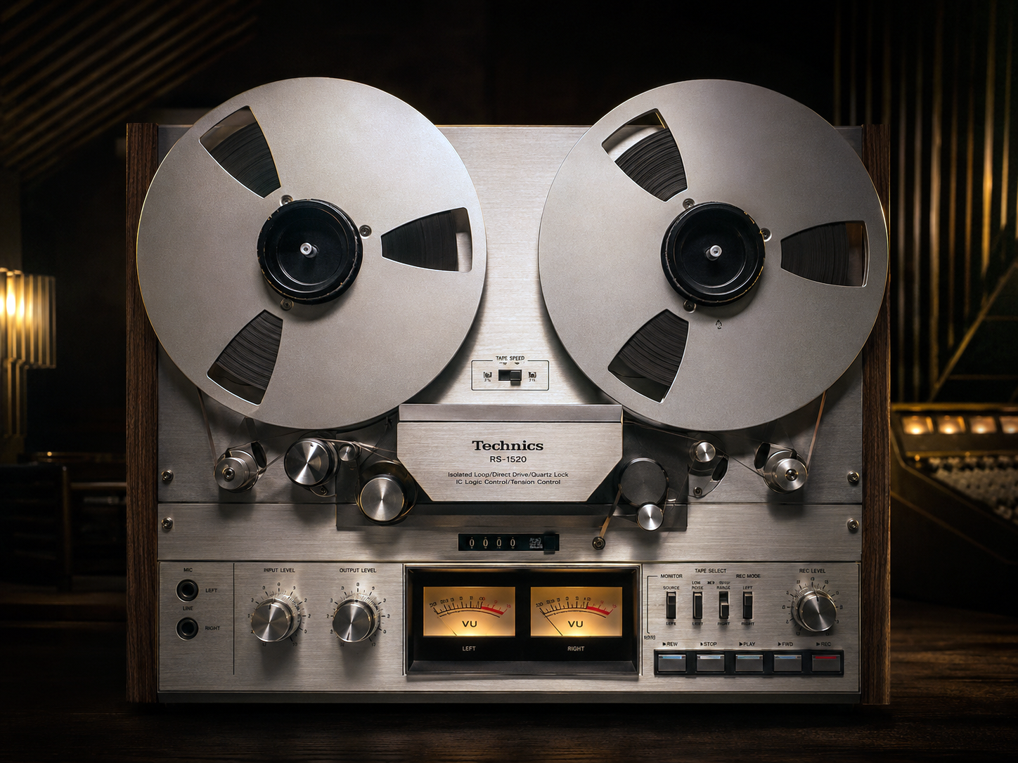 Technics RS-1520 reel to reel deck in a studio setting